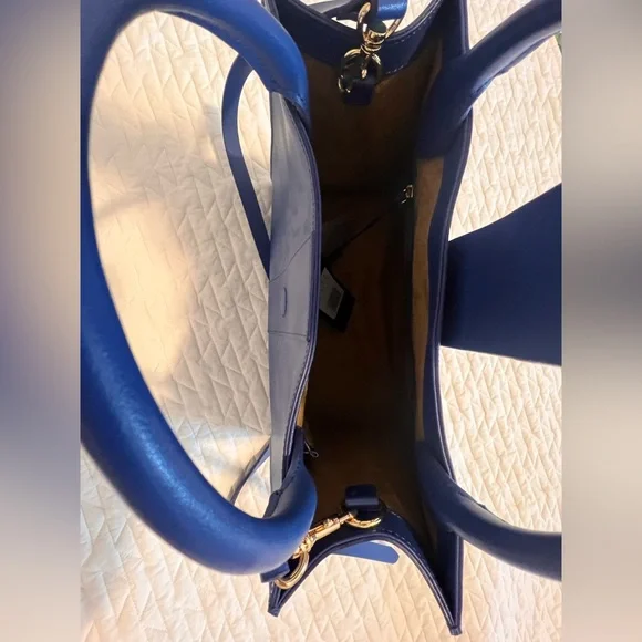 Halston Heritage Navy Blue Italian Leather Tote. NWT - Picture 6 of 6